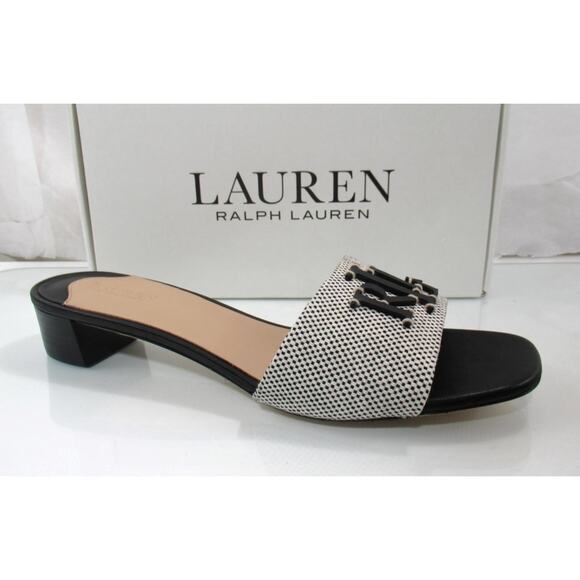 Lauren Ralph Lauren Shoes - Lauren Ralph Lauren Fay Logo Slide Dress Stacked Heel Sandals Black Size 8.5